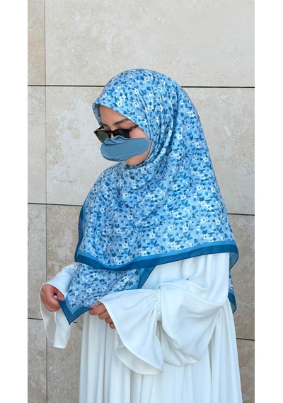 Qalortex Scarf Meyra Desen B.boy Eşarp - İndigo indigo