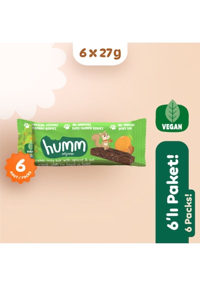 Hummorganic Organik Vegan Kayısılı ve Fındıklı Yulaf Bar Atıştırmalık Paketi - 6 adet