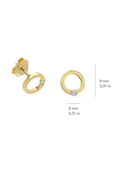 14 Ayar Altın Oval Tek Taş Küpe 1,15 Gr-5285