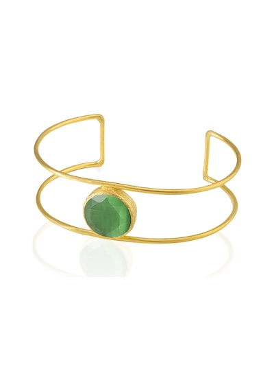 Kadir Jewellery 22 Ayar Altın Kaplama Zirkon Taşlı Ayarlanabilir Vintage Bilezik Yeşil