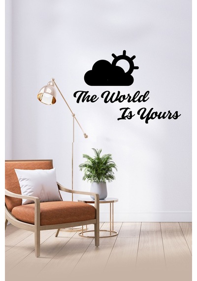 Ahşap Duvar Yazısı - Duvar Dekoru 40x11 Cm - The World İs Yours Ev Süsleri Duvar Dekorasyon