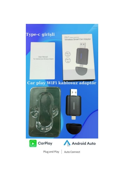 Mini Carplay 2in1 Araç Kiti Wireless/kablosuz Carplay Ve Android Auto Adaptörü Type-c ,usb