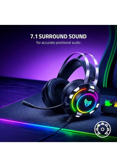 Soundgate Rgb 7.1 Usb Gaming Mikrofonlu Oyuncu Kulaklığı, 7.1 Surround Ses, Rgb Aydınlatma, Gür