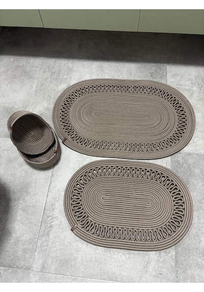 Mavaux Terra 4 Lü Banyo Seti 2 Li Oval Paspas & 2 Li Oval Sepet, Doğal Halat Dokuma, El Yapımı - Premium Kum