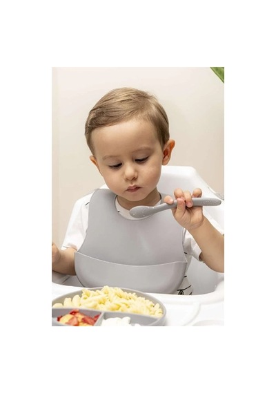 Delux Serisi Vakumlu Tabak Bebek Ürünleri Küçük Boy Gri 3 Lü Silikon Yemek Seti