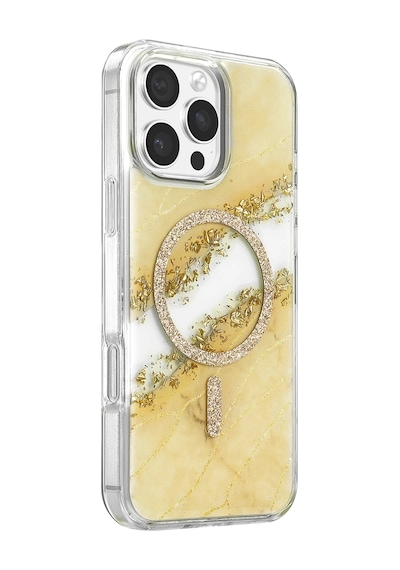 Onegif Apple iPhone Uyumlu 16 Pro Max Lotus Simli Magsafe Kapak - Gümüş