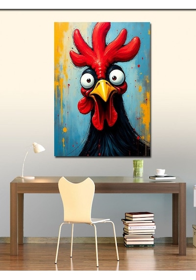 Kanvas Tablo Komik Kırmızı Horoz 70cmx100cm