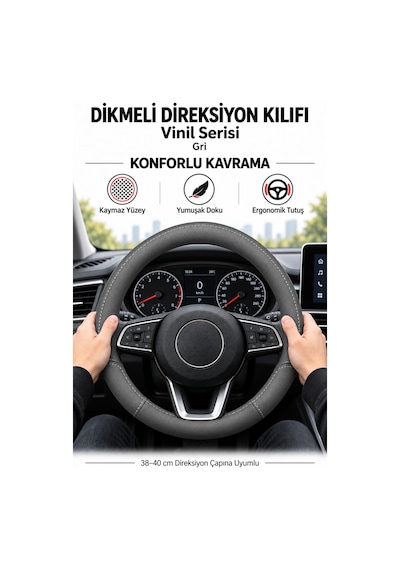 Trobus Mercedes-benz Sprinter 2019-2025 Uyumlu Dikmeli Direksiyon Kılıfı Vinil Gri