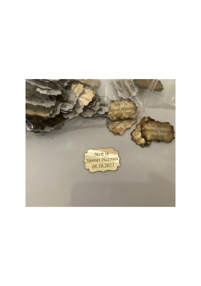 25 Adet 3x2 Cm Arkası Bantlı Pleksi Etiket İsme Özel Pleksi Altın - Gümüş