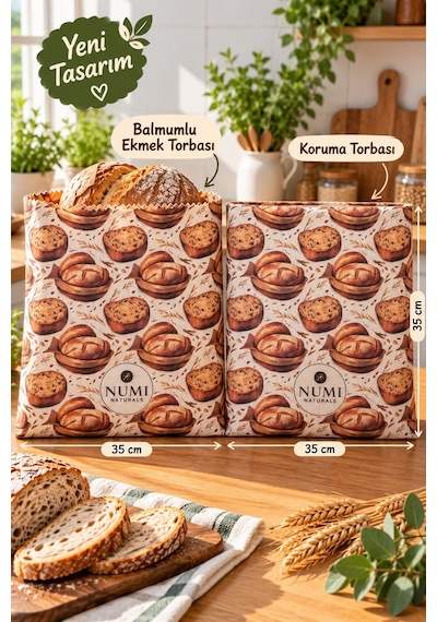 Balmumlu Ekmek Saklama Torbası – 35x35 cm 2li