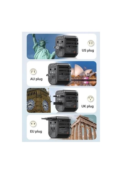 Universal Seyahat Priz Dönüştürücü Adaptör, 45w Şarj Cihazı, 2x Usb Girişi, 3x Type-c Girişi, Uluslararası Güç Adaptörü, Us, Uk, Eu, Au Evrensel Uyum Çok Renkli