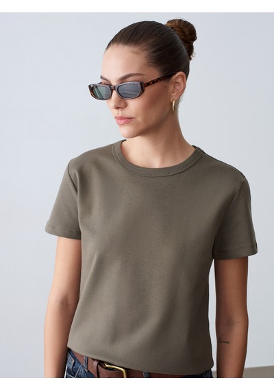 Dilvin 32779 Bisiklet Yaka T-shirt-haki