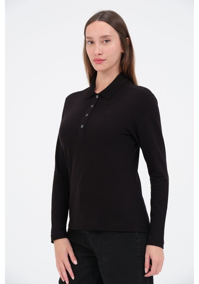 Msw Kadın Uzun Kollu Regular Fit Polo Yaka T-shirt SIYAH