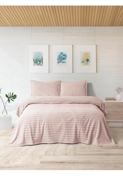 Modern Twist 3 Parça Çift Kişilik Battaniye Seti Kutulu 220x240 Blush Pembe - Pudra