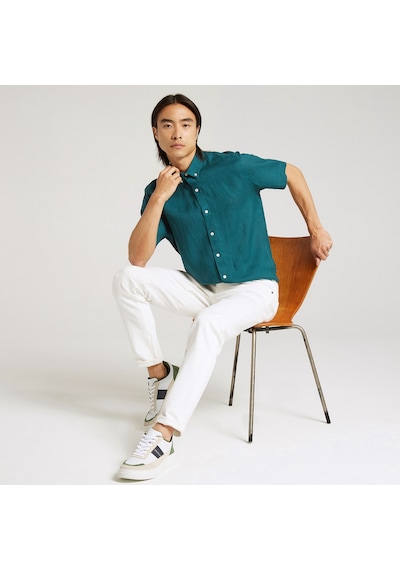 Nautica Erkek Yeşil Classic Fit Kısa Kollu Keten Gömlek