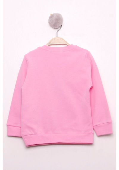 Toontoy Kız Çocuk Relax Fit Bisiklet Yaka Baskılı Sweatshirt - 2 İplik Pembe