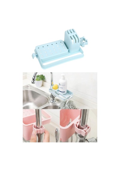 Musluğa Takılan Sünger Havlu Askılı Sabun Hazneli Mutfak Banyo Lavabo Düzenleyici Organizer Ekru Diğer