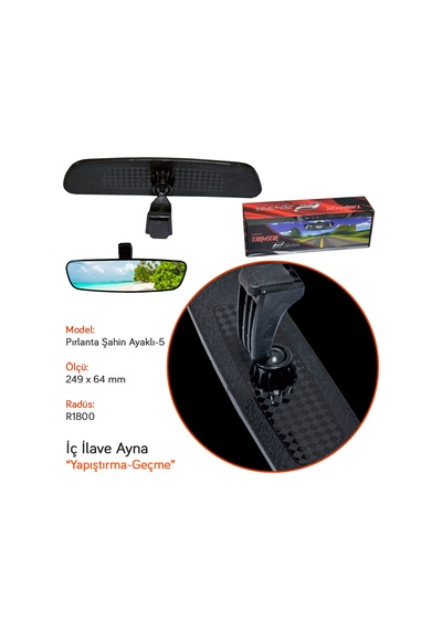 Takgör İç Dikiz Ayna Pırlanta Şahin Ayaklı-5 R1800 249x64 Mm Siyah 1.635.026