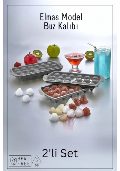 18 Bölmeli Elmas Model Buz Kalıbı / 2'li Set - Antrasit