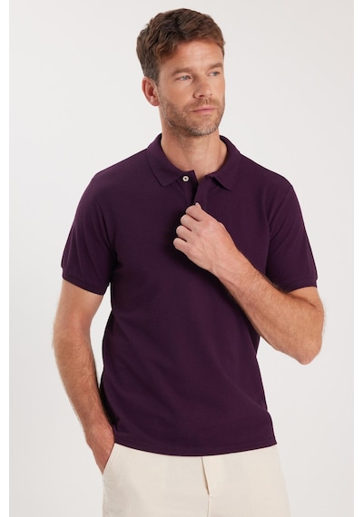 Tudors Erkek Slim Fit Dar Kesim Pamuklu Yumuşak Dokulu Serin Tutan Kumaş Düz Pike Mürdüm Polo Yaka Tişört-33709 MÜRDÜM