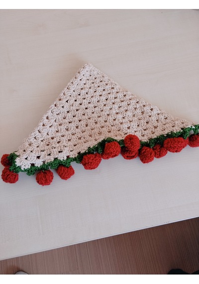 Gül Detaylı Pinterest Bandana Bej - Kırmızı