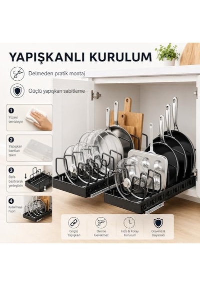 Alper Banyo Sürgülü Organizer Siyah Yapışkanlı Dolap İçi Raylı Düzenleyici, Tencere Kapağı, Tava, Kesme Tahtası Ve Mutfak Gereçleri İçin Çekmece Tipi Organizer, 21 X 42 Cm 12v Alper Banyo Sürgülü Organizer Siyah Yapışkanlı Dolap İçi Raylı Düzenleyici, Tencere Kapağı, Tava, Kesme Tahtası Ve Mutfak Gereçleri İçin Çekmece Tipi Organizer, 21 X 42 Cm 12v