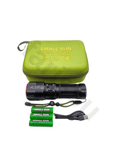 Sm-313 50w 5000 Lümen Profesyonel Şarjlı El Feneri - 1.5 Km Menzilli & 7200 Mah Güçlü Batarya Seti Siyah