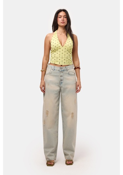 Kadın Kot Rengi 12s6-65 Loose Baggy Fit Denim Jean