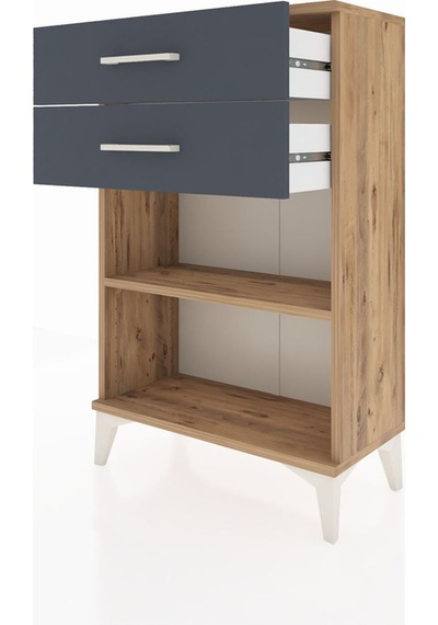 Arges Komodin Tek Raflı 2 Çekmeceli 60x30x96 Çam-antrasit Atlas Çam