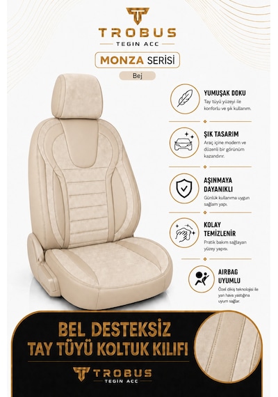 Tofaş Kuş 1993+ Uyumlu Monza Serisi Bej Oto Koltuk Kılıfı