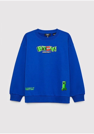 Mavi Minecraft Baskılı Mavi Erkek Çocuk Sweatshirt M6s10191-70896