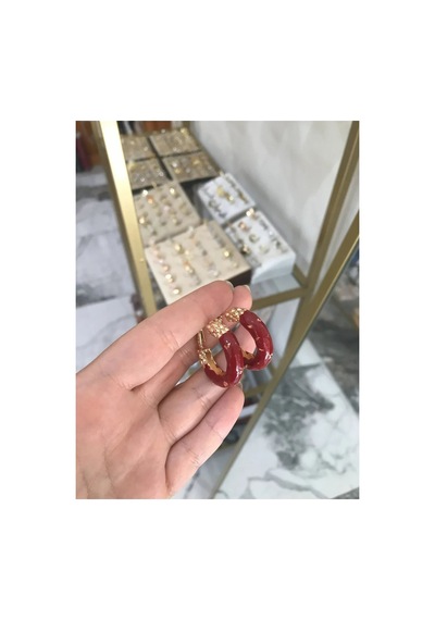 Özel Seri Gold Detaylı Küpe Bordo