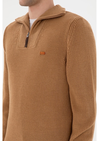 U.S. Polo Assn. Erkek Regular Fit Yarım Fermuarlı Camel Kazak 50297047-VR015