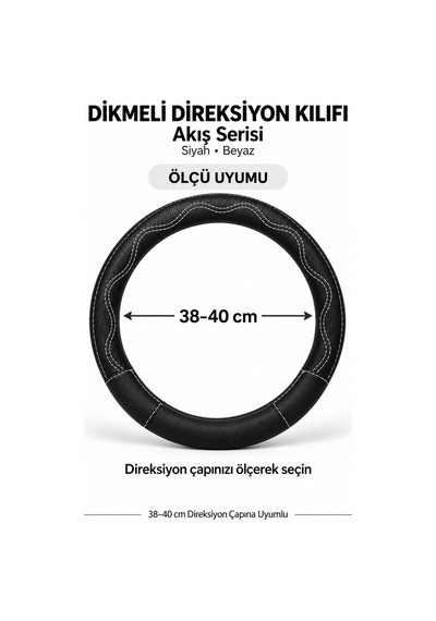 Trobus Ford Transit Connect 2002-2013 Uyumlu Dikmeli Direksiyon Kılıfı Akış Siyah Beyaz Siyah - Beyaz