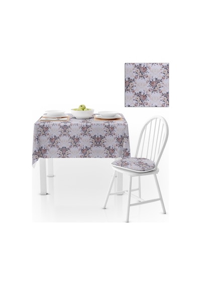 Modern Gül Yapraklı Krem Kadife Dokulu 180x220 Masa Örtüsü