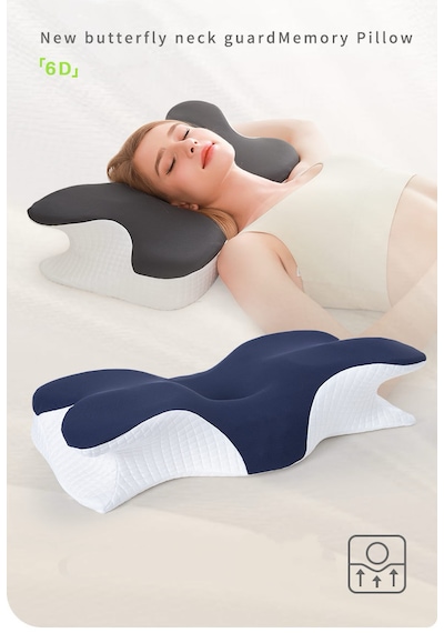 Shufa Kelebek Tasarımlı Ortopedik Boyun Destek Yastığı Yavaş Yükselen Memory Foam Ergonomik Uyku Yastığı Beyaz - Gri