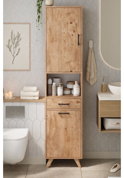 Bofigo Çok Amaçlı Dolap Banyo Dolabı Kirli Çamaşır Sepeti Dolabı Şelale Çam