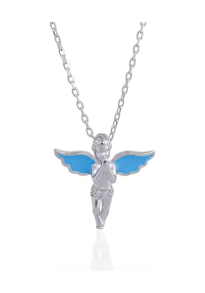 Minamis Silver Mavi Mineli Kanatlı Bebek Melek Kolye-2230 Minamis Silver Mavi Mineli Kanatlı Bebek Melek Kolye-2230