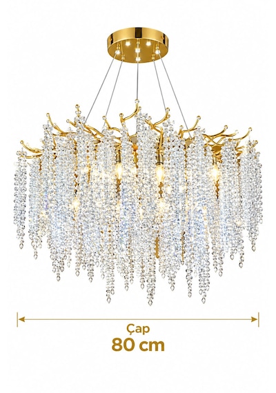 Ağaç Model 80 Cm Taşlı Avize Gold