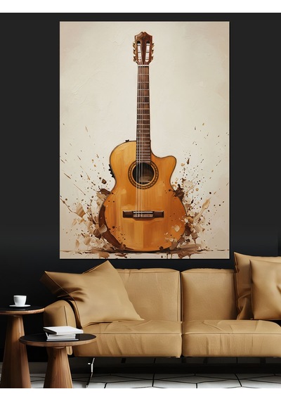 Klasik Akustik Gitar Müzik Dekoratif Kanvas - Mdf Ahşap Tablo