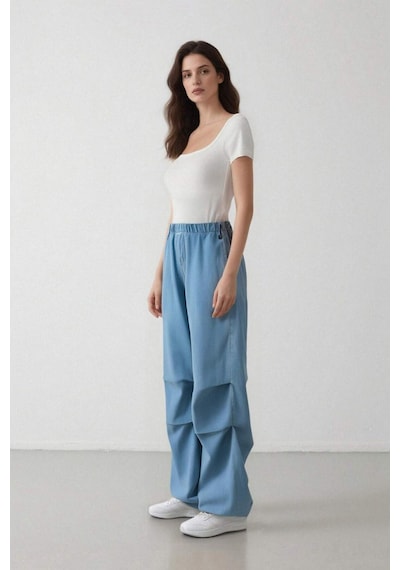 Defacto Jogger Yüksek Bel Bilek Boy Paraşüt Jean Pantolon C1321AX24SMNM39 Mavi