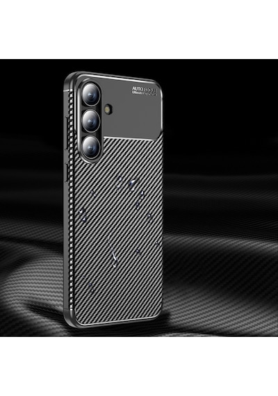 Samsung Galaxy Uyumlu S25 Fe Kılıf Karbon Silikon Case Kapak Siyah