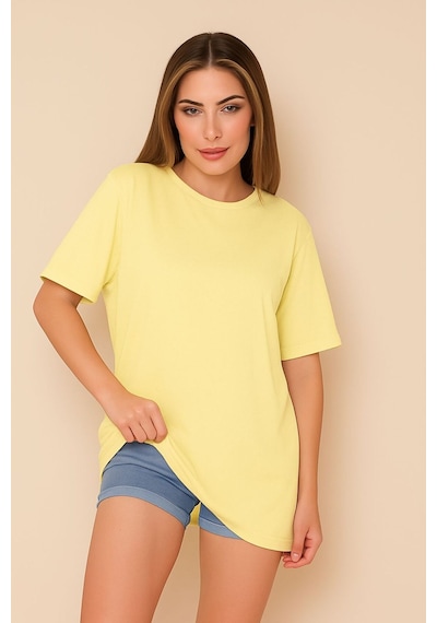 Düz Oversize Unisex Tişört Ycb4 Sari