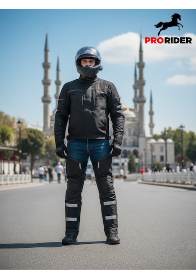 Prorider Motorcu Dizlik Yağmur Ve Rüzgar Geçirmez Reflektörlü Termal Koruma Suya Dayanıklı Motosiklet Dizlik Siyah