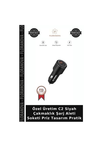 Özel Üretim C2 Siyah Çakmaklık Şarj Aleti Soketi Priz Tasarım Pratik