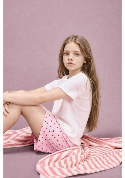 Defacto Regular Fıt Fitilli Kaşkorse Şort Tişört 2li Pijama Takımı Kız Çocuk H5705a826smer233 Ekru-er233
