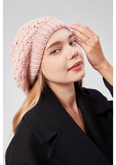Derikem Kadın Kışlık Şık Triko Ressam Örgü Bere Pembe