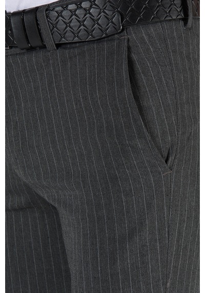 Terapi Men Füme Çizgili Slim Fit Pamuklu İtalyan Kesim Pantolon Koyu Gri
