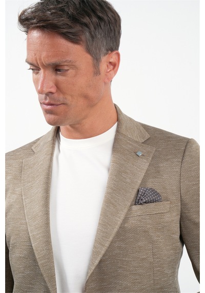İmza Bej Mono Yaka Örme 6 Drop Slim Fit Ceket 1002260152