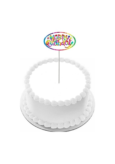 Pasta Yazısı Happy Birthday 5x9cm Ebat Kuşe Parlak Baskı 1 Adet Kürdan Gelecek Gökkuşağı Renk